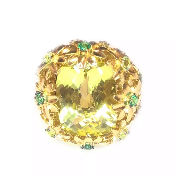 18K Gucci Flower Cocktail Citrine and Emerald Ring - Picture 2 of 6